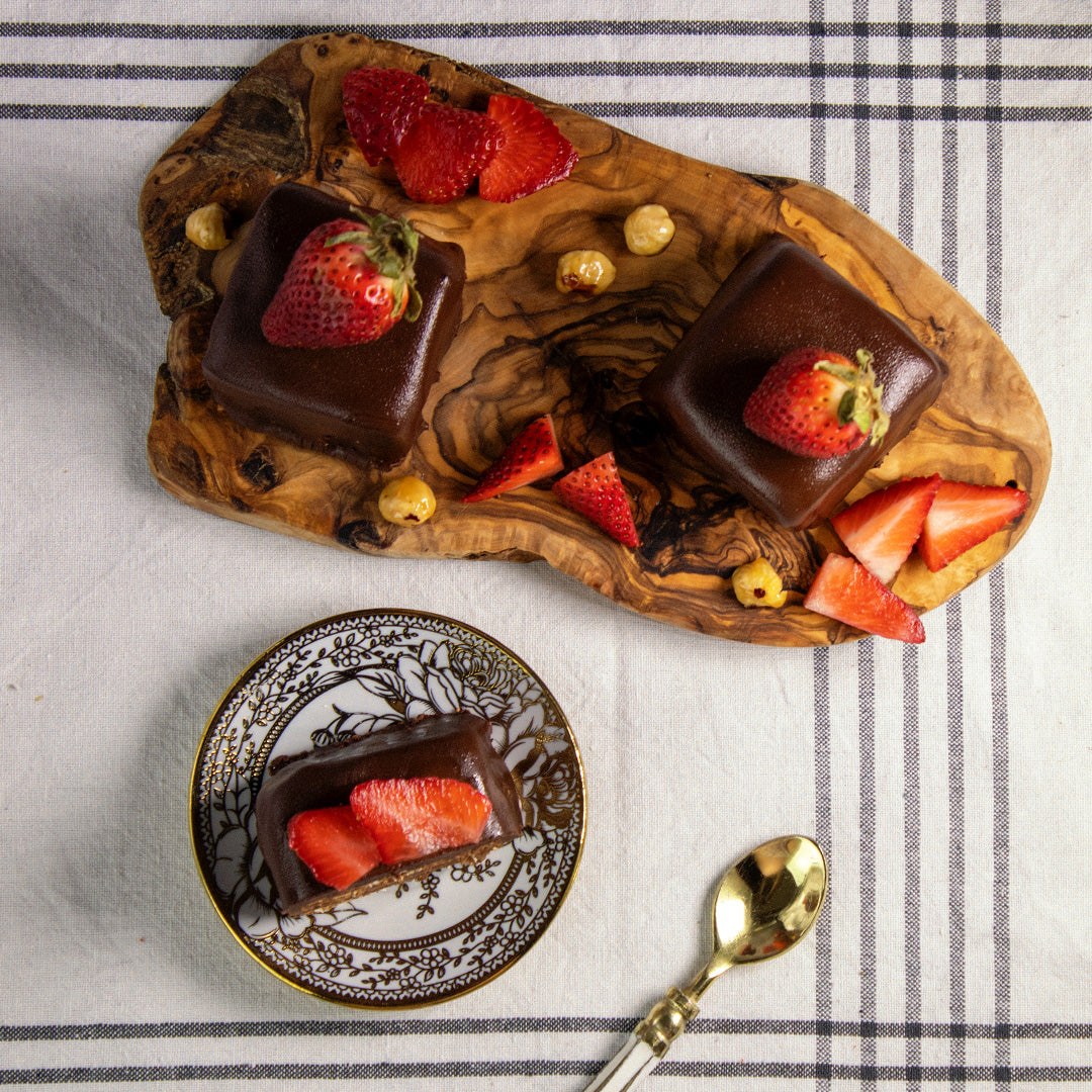 Vegan Matzah and Chocolate Layered Cake for Passover with strawberries