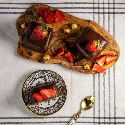 Vegan Matzah and Chocolate Layered Cake for Passover with strawberries