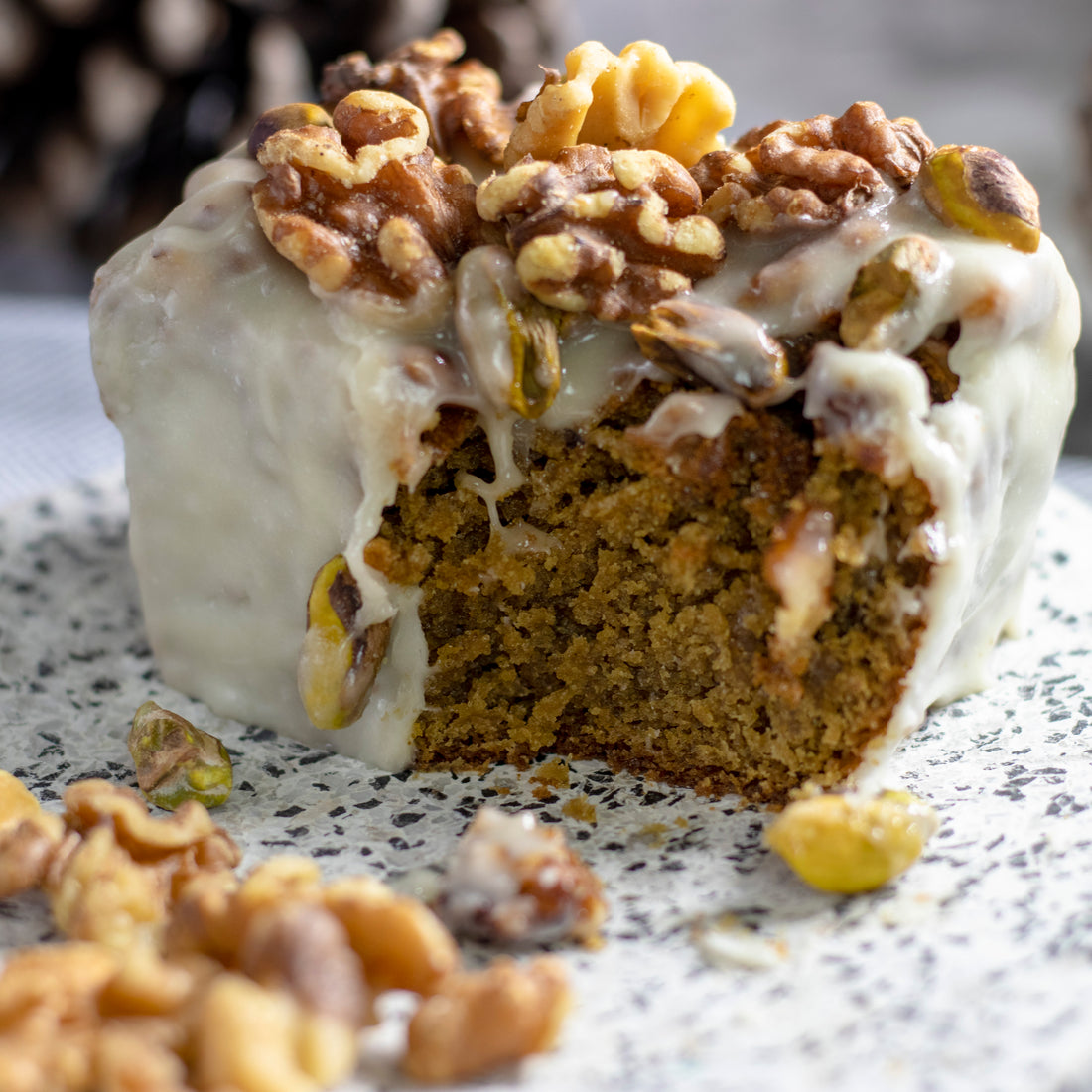 Vegan pistachio loaf cake with walnut for the holiday