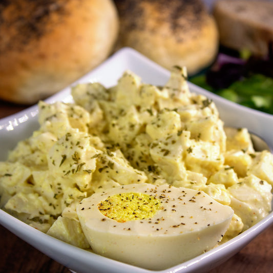 Vegan egg salad based on vegan eggs in mayo
