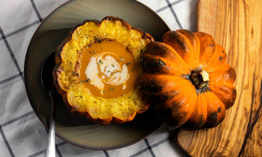 Pumpkin Soup Served in a Roasted Pumpkin