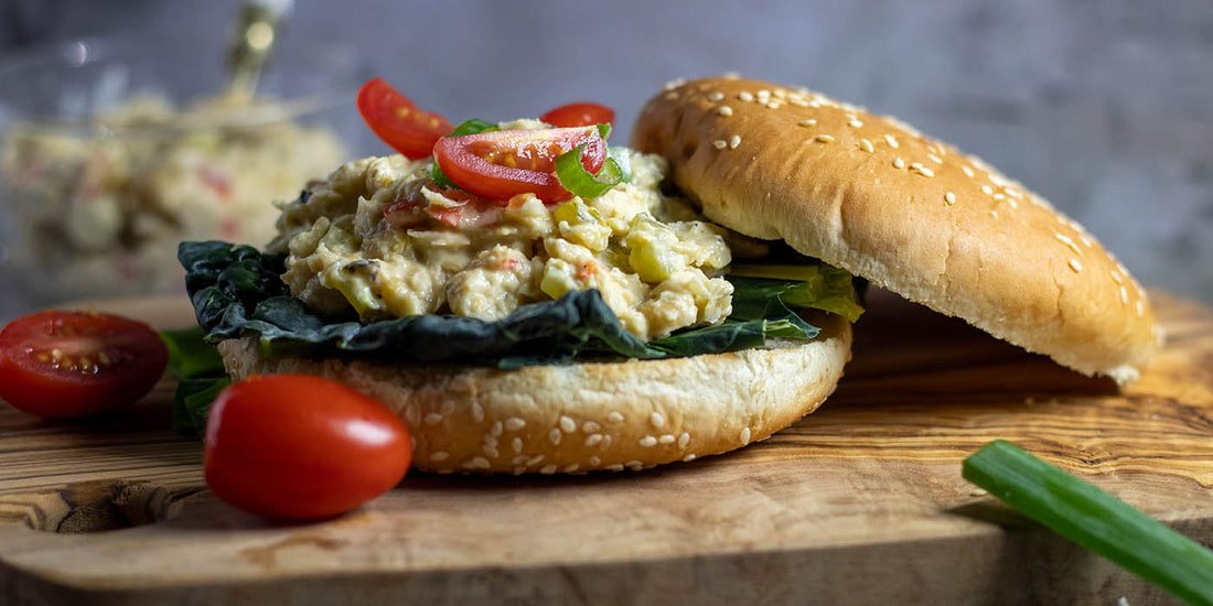 Vegan chickpea tuna less salad sandwich